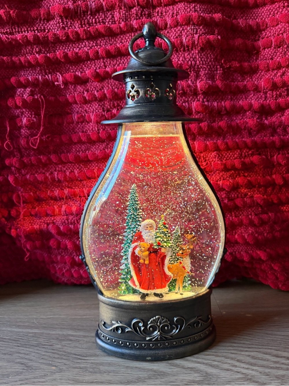 Magical Santa Christmas Snow Globe Lantern LED Swirling Glitter Light